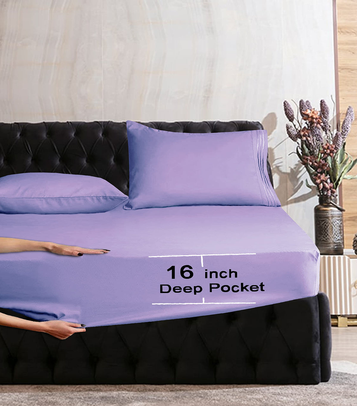 Elegant Comfort Luxurious Wrinkle Resistant 1500 Thread Count Egyptian Quality 1-Piece Fitted Sheet All Around Elastic -Deep Pocket- Ultra Soft Bottom Fitted Sheet, King, Lavender