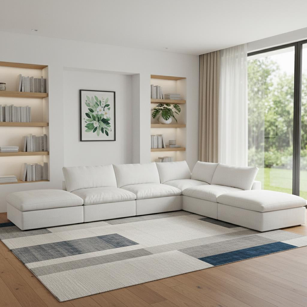 160 White Linen Blend Modular Armless Sofa With Ottomans And Storage
