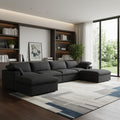 160 Black Linen Blend Modular Sofa With Ottomans Toss Pillows And Storage