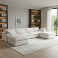 160 White Linen Blend Modular Sofa With Ottomans Toss Pillows And Storage