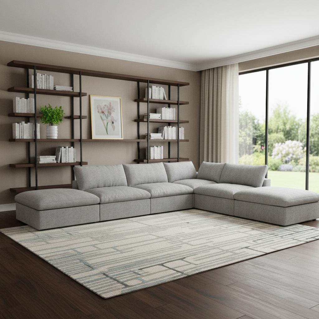 160 Light Gray Linen Blend Modular Armless Sofa With Ottomans And Storage