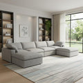 160 Light Gray Linen Blend Modular Sofa With Ottomans Toss Pillows And Storage