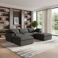 120 Black Linen Blend Modular Sofa With Ottomans Toss Pillows And Storage