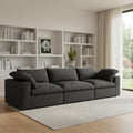 120 Black Linen Blend Modular Sofa With Toss Pillows