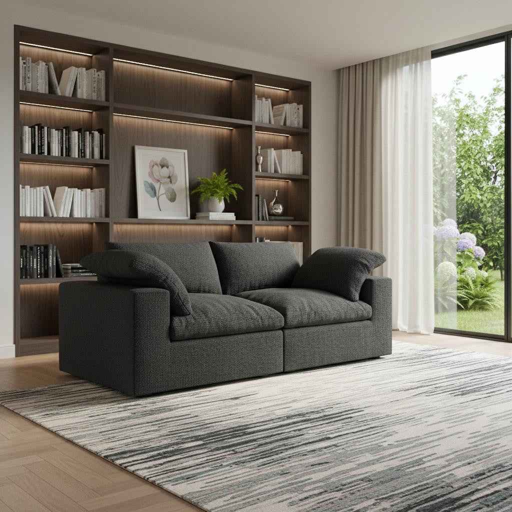 80 Black Linen Blend Modular Loveseat