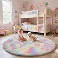 yulidayang Rainbow Fluffy Round Area Rugs for Bedroom,5'X5'Shag Circle Area Rugs for Girls Room,Non Slip Fuzzy Plush Rug for Kid