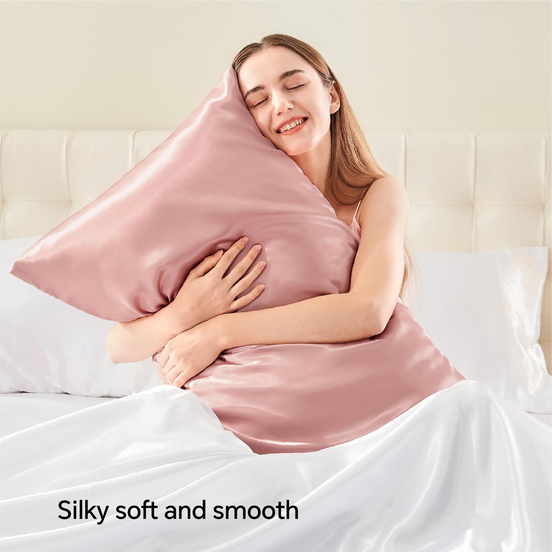Bedelite Satin Pillowcase With Zipper, Rose Pink Pillow Cases Queen Size Set Of 2, Super Soft And Cooling Similar To Silk Pillow