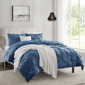 Nestl Twin Duvet Cover Set Pintuck - Double Brushed Navy Duvet Cover Twin 2 Piece With Button Closure, 1 Pinch Pleated Twin Size