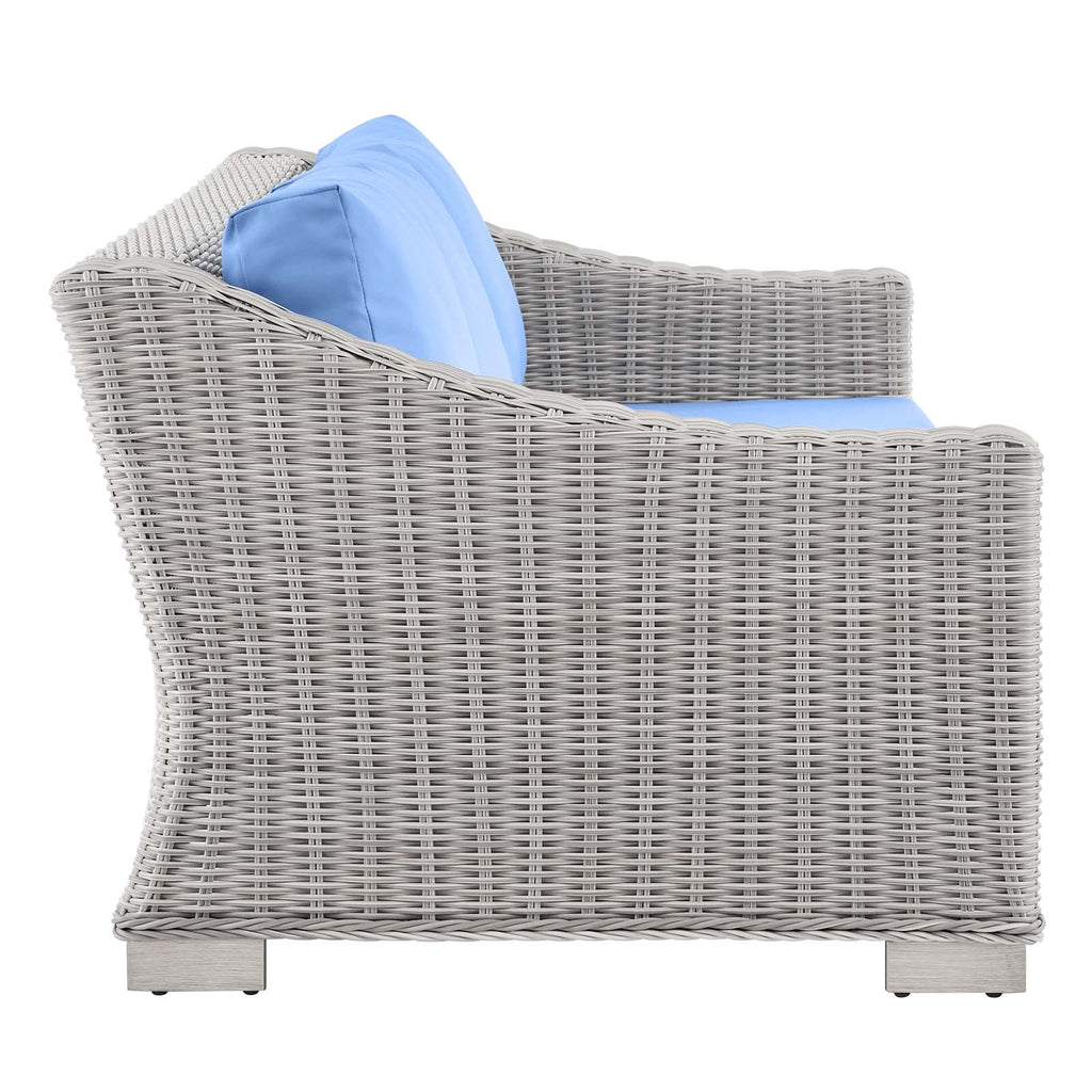 Modway Conway Outdoor Patio Wicker Rattan, Sofa, Light Gray Light Blue