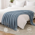 Miulee Dusty Blue Knitted Throw Blanket For Couch Textured Knit Blanket With Tassels Cozy Woven Boho Bed Blanket For Sofa Bed Chair Acrylic Wave Pattern 50'X60'