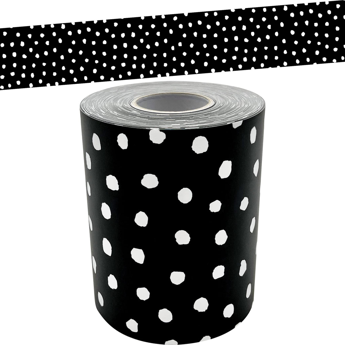 Teacher Created Resources White Painted Dots On Black Straight Rolled Border Trim (Tcr8911)