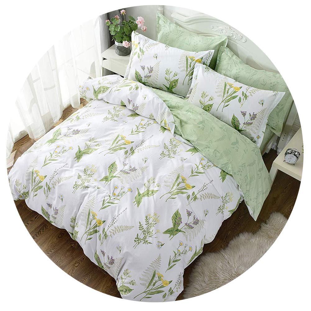 Fadfay Duvet Cover Set Full Shabby Green Daisy And Lavender Flowers Botanical Comforter Cover 100% Cotton With Hidden Zipper Clo