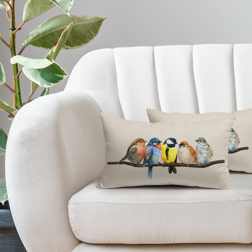 Oil Painted Bird Lumbar Pillow Covers 12X20 Inch Rustic Birds Tree Branches Rectangular Pillow Cases Wildlife Spring Summer Oblo