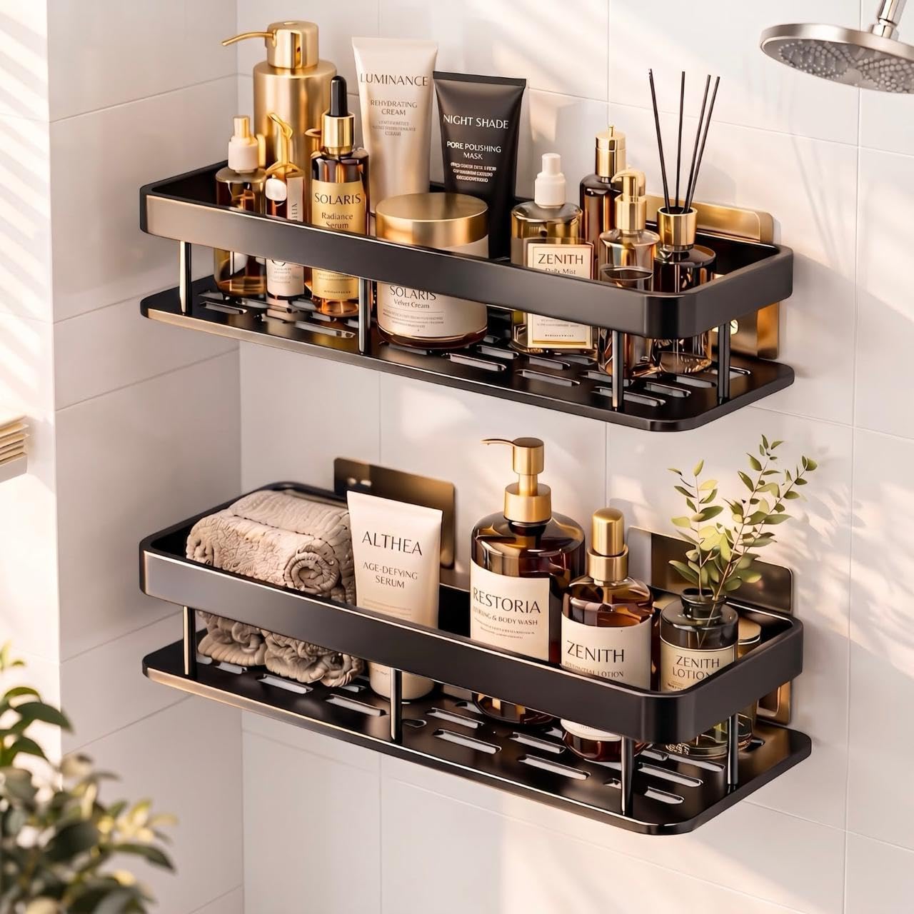 Zexrel Bathroom Shelf Without Drill For Wall | Self Adhesive Bathroom Organiser | Wall Mounted Bathroom Shelves Rack | Strong Ad