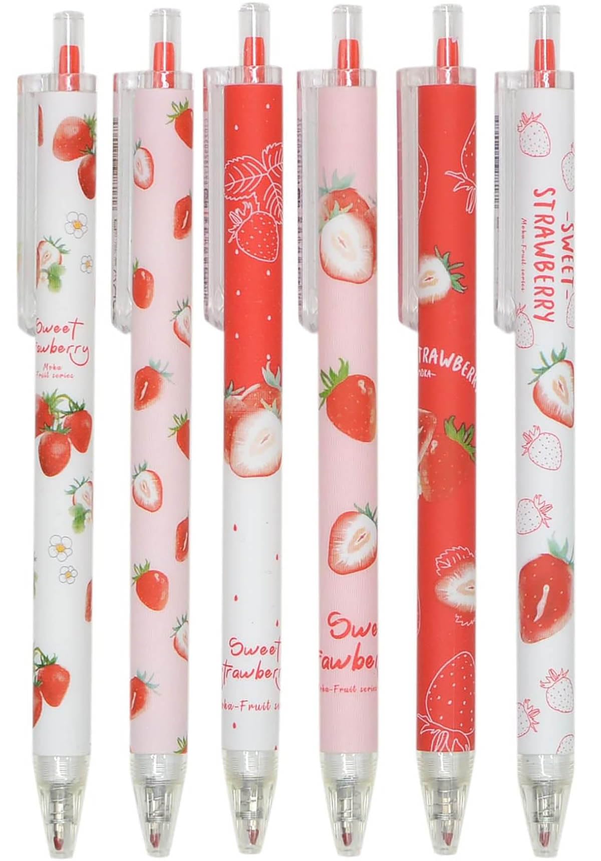 Yyaaloa 12Pcs Cute Strawberry Pens Black Gel Ink Pens Retractable 0.5Mm Gel Pens Nice Gifts Fun Pens For Kids Girls Boys Christm