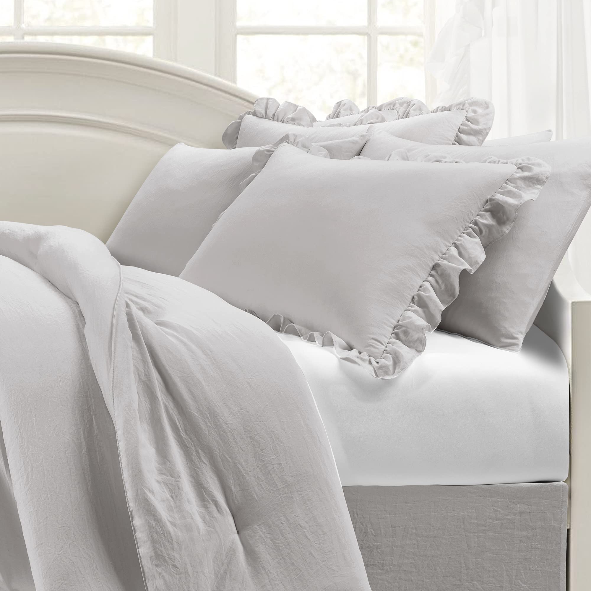 Lush Decor Reyna Ruffle Daybed Set - 6 Piece Cozy Ruffled Bedding Set - Timeless Elegance And Comfort - 68'' W X 92'' L, Light G