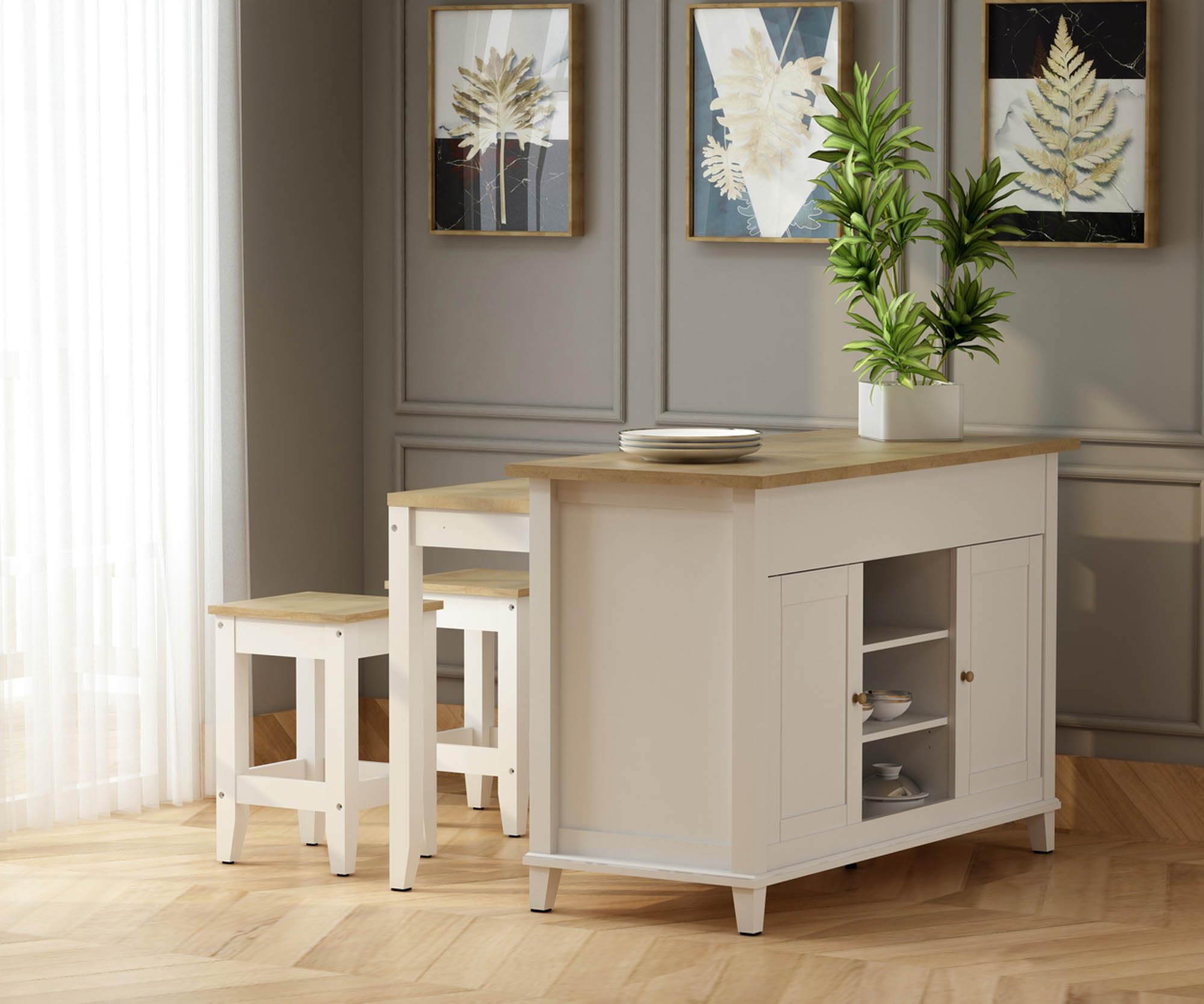 Anderson Teak Delphi 53" Cabinet Kitchen Island, White