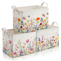 3 Pcs Wildflower Floral Storage Baskets, Collapsible Rectangle Bins