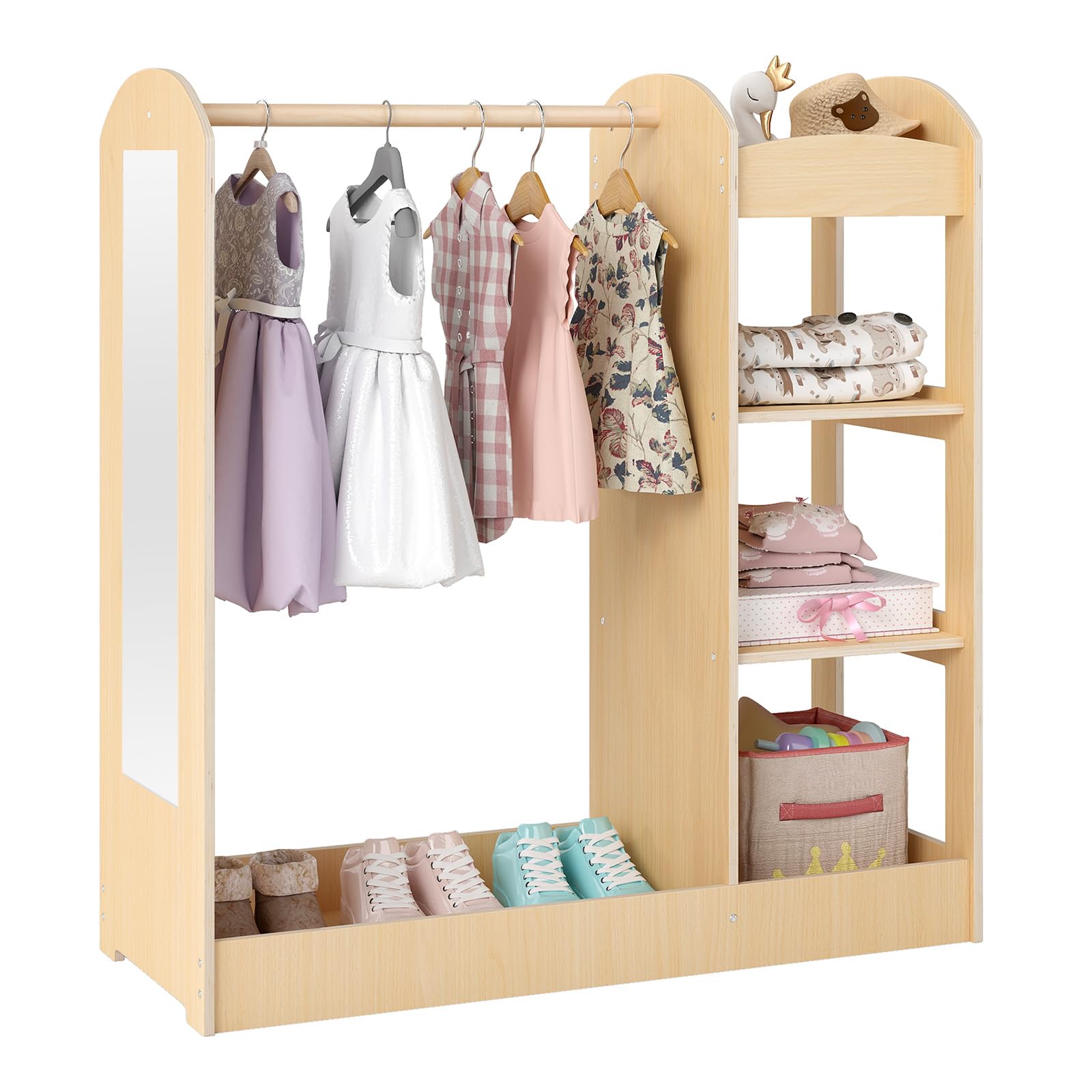 Costzon Kids Dress up Storage with Mirror, Clothes Rack, 3-Tier Shelves, Bottom Tray, Pretend Play Costume Dresser Organizer Cen