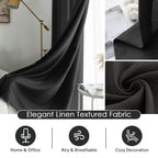 Melodieux Black Semi Sheer Curtains 72 Inches Long For Bedroom, Living Room Linen Look Privacy Window Rod Pocket Sheer Drapes, 5