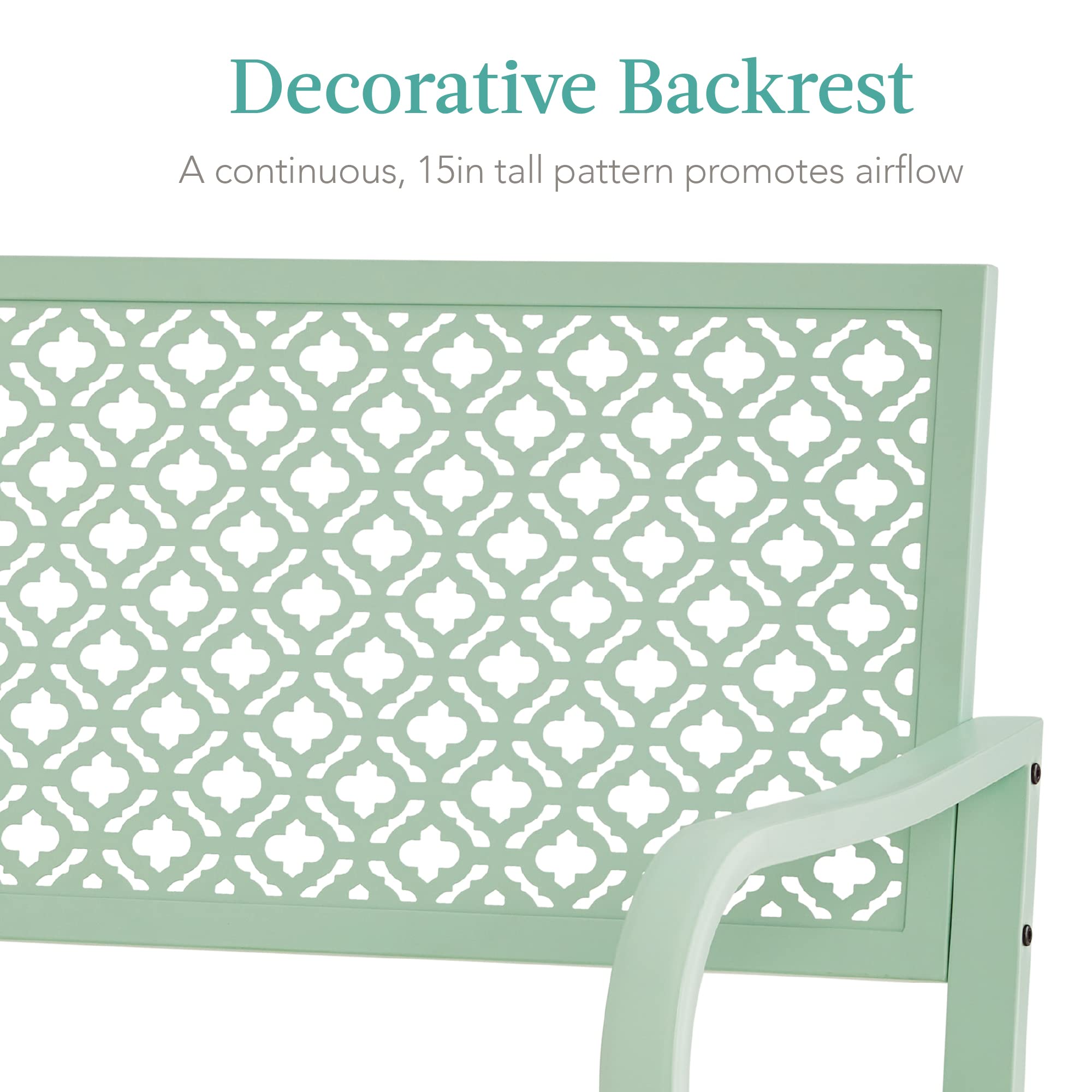 Best Choice Products Outdoor Bench 2-Person Metal Steel Benches Furniture For Garden, Patio, Porch, Entryway W/Geometric Backrest, 790Lb Capacity - Mint Green
