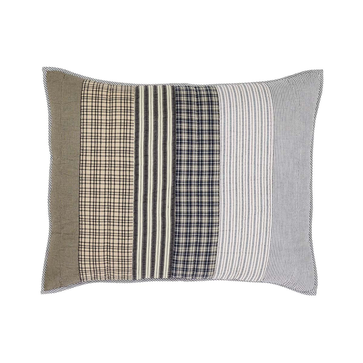 Vhc Brands Ashmont Farmhouse Bedding Charcoal Grey & Tan Patchwork Sham Pillow Cover Standard 21X27