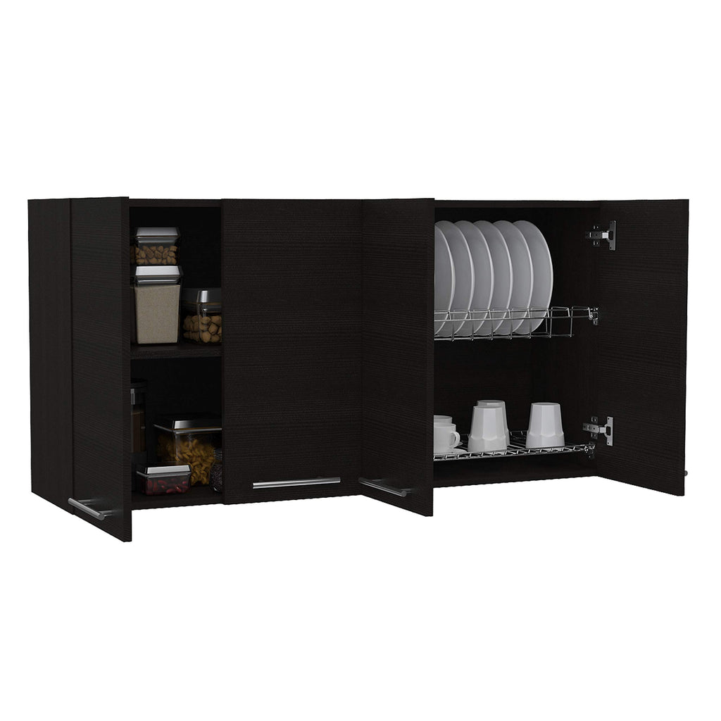 Oceana 120 Kitchen Wall Cabinet with 4 Doors, 2 Cabinets, and 2 Shelves, Black Wenge