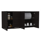 Oceana 120 Kitchen Wall Cabinet with 4 Doors, 2 Cabinets, and 2 Shelves, Black Wenge