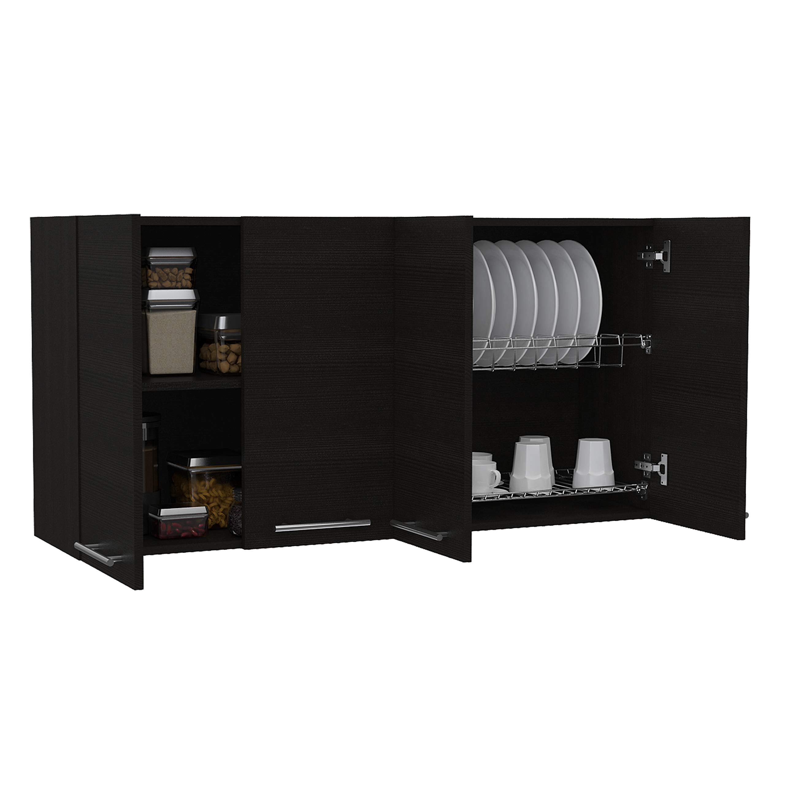 Oceana 120 Kitchen Wall Cabinet with 4 Doors, 2 Cabinets, and 2 Shelves, Black Wenge