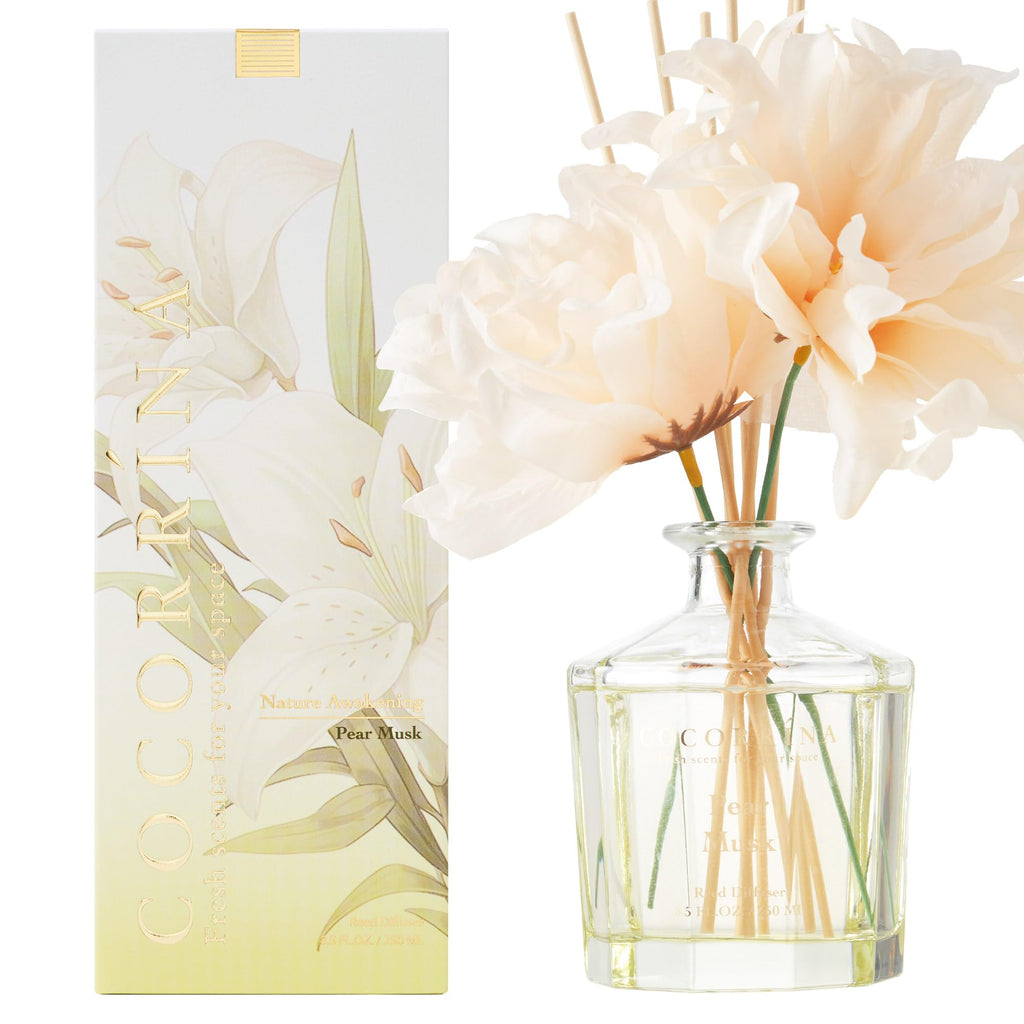 Cocorr  Na Reed Diffuser - Pear Musk 8.5Oz Flower Reed Diffuser Set With 8 Sticks, Home Fragrance Reed Diffuser For Home Bedroom