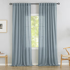Donren Stone Blue Linen Back Tab Curtains 108 Inches Long Ceiling To Floor For Large Windows - 2 Panels Set Hooks Belt Pinch Pleated Easy Sliding Curtains Semi Privacy Sheer Drapres 52 X 108 Inch