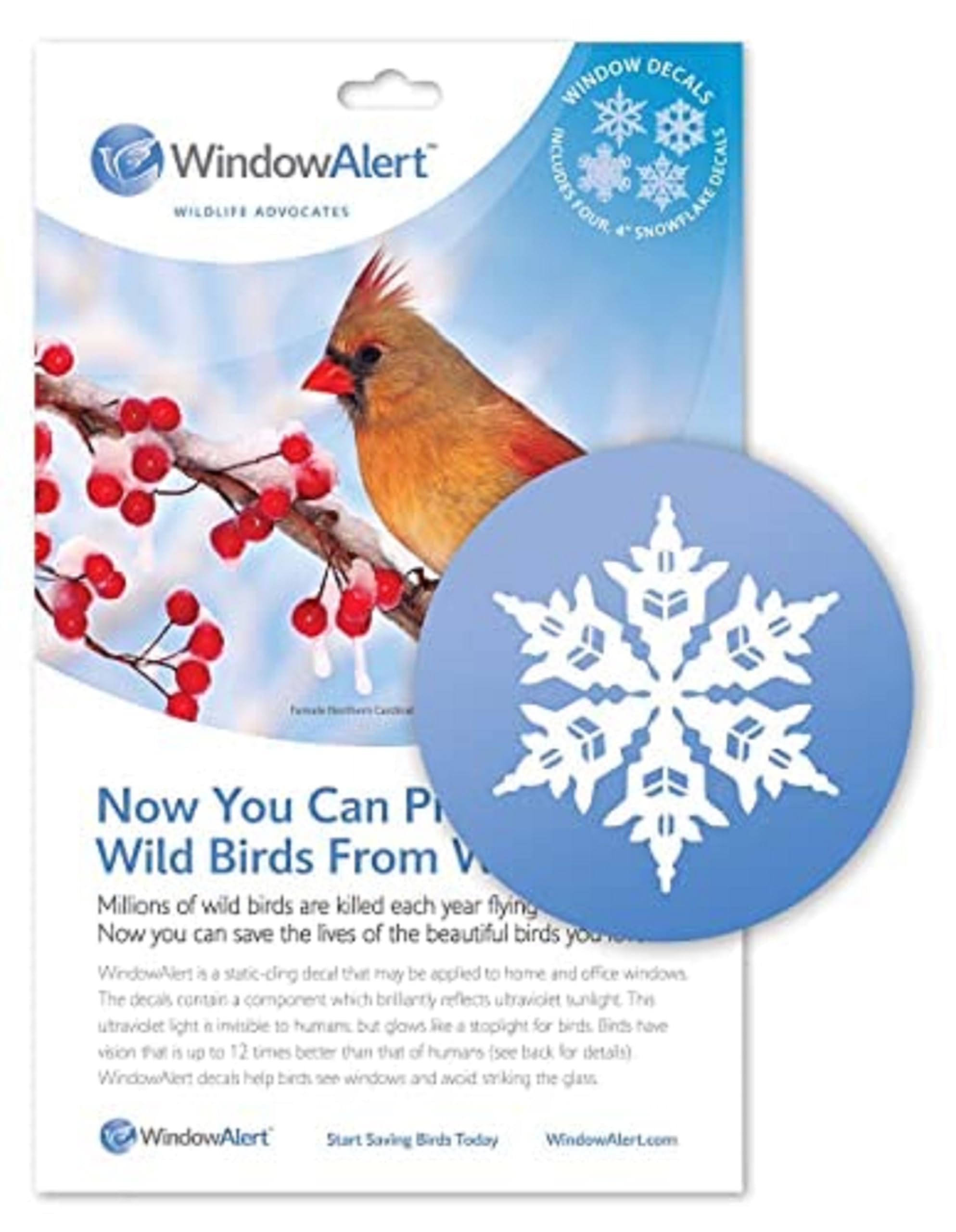 WindowAlert Snowflake Anti-Collision Decal - UV-Reflective Window Decal to Protect Wild Birds from Glass Collisions - Made in Th