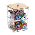 Btsky Clear Stackable Paper Clip Holder With Bamboo Lid 2-Layer Paperclip Box Thick Acrylic Office Supply Accessory Organizer Sq