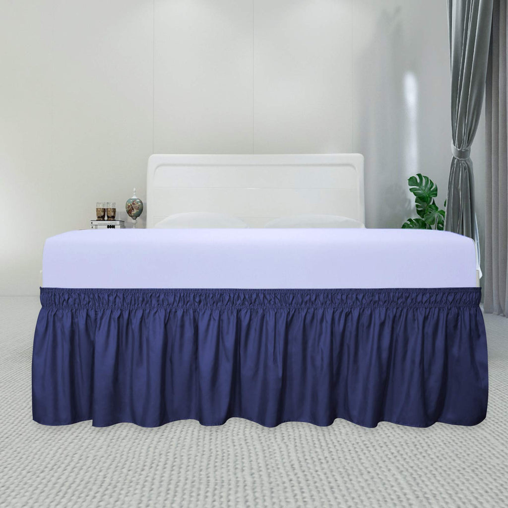 Purefit Wrap Around Ruffled Bed Skirt With Adjustable Elastic Belt - 22 Inch Drop Easy To Put On, Wrinkle Free Bedskirt Dust Ruffles, Bed Frame Cover For Queen, King And C-King Size Beds, Navy