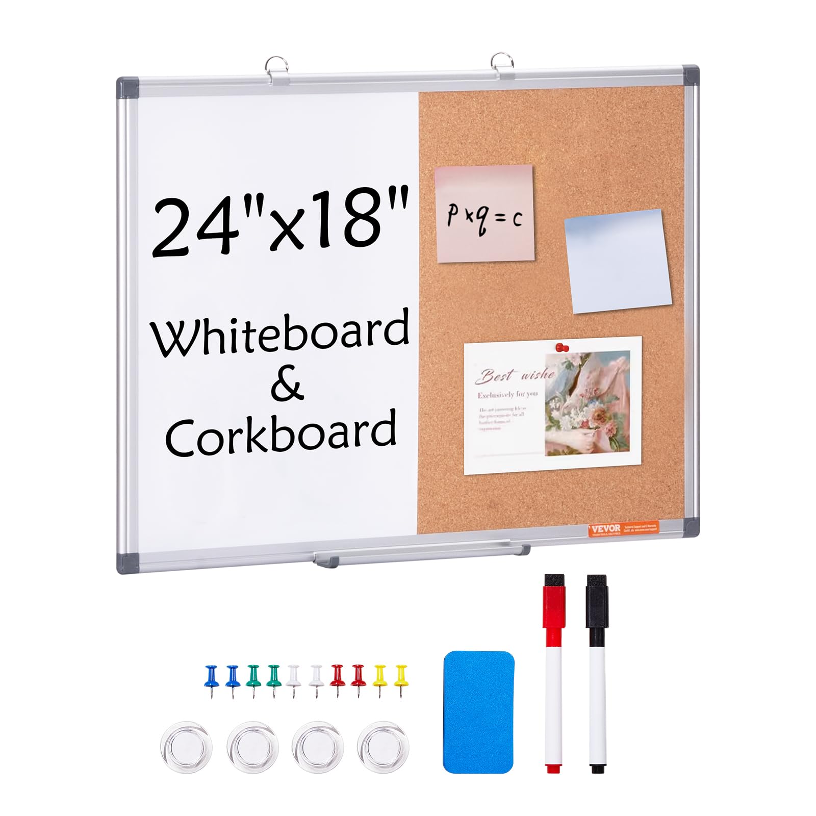 Vevor 24'X 18' Whiteboard & Cork Board Combo With Aluminum Frame For School Home