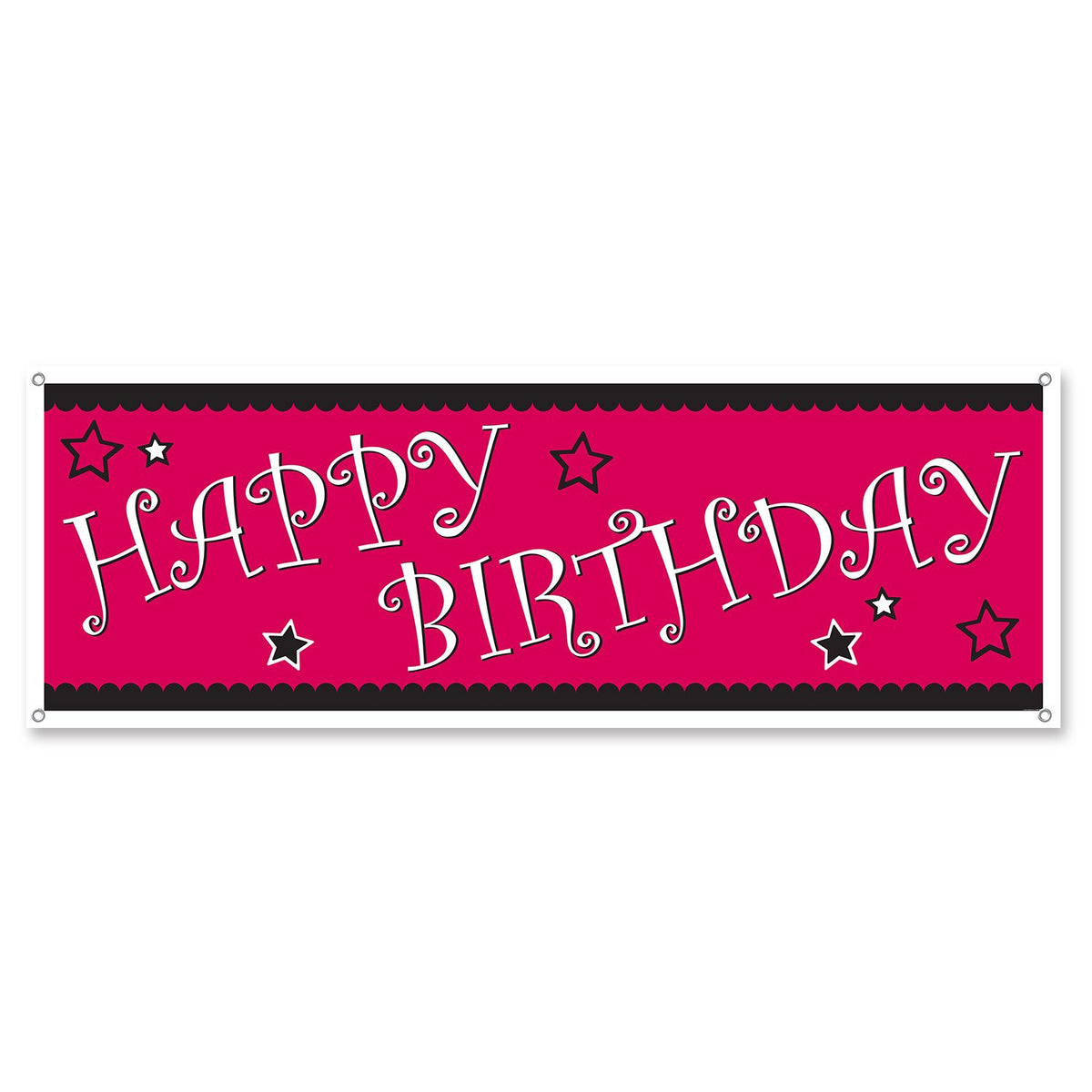 Beistle Happy Birthday Sign Banner, 5 X 21 Inch , Cerise/White/Black