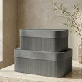 Decorative Storage Boxes with Lids - Set of 2 Beautiful Fluted Cardboard Organizer Bins for Your Home Bookshelf Decor to Safely 