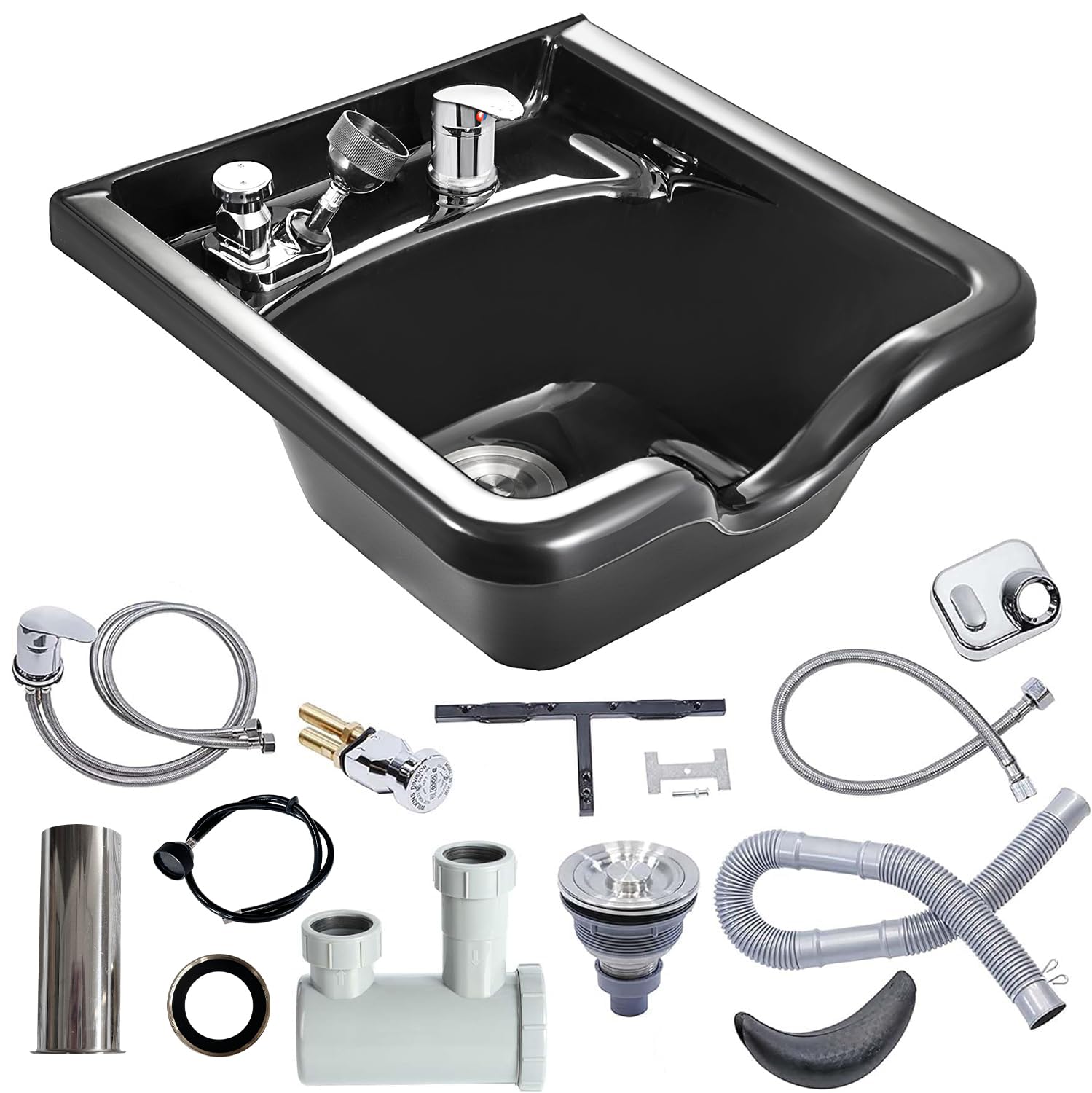 VEVOR Shampoo Bowl Hair Sink for Salons, Black Hairdresser Basin, ABS Plastic Spa Hair Washing Wash Sink, Hair Backwash Basin Be