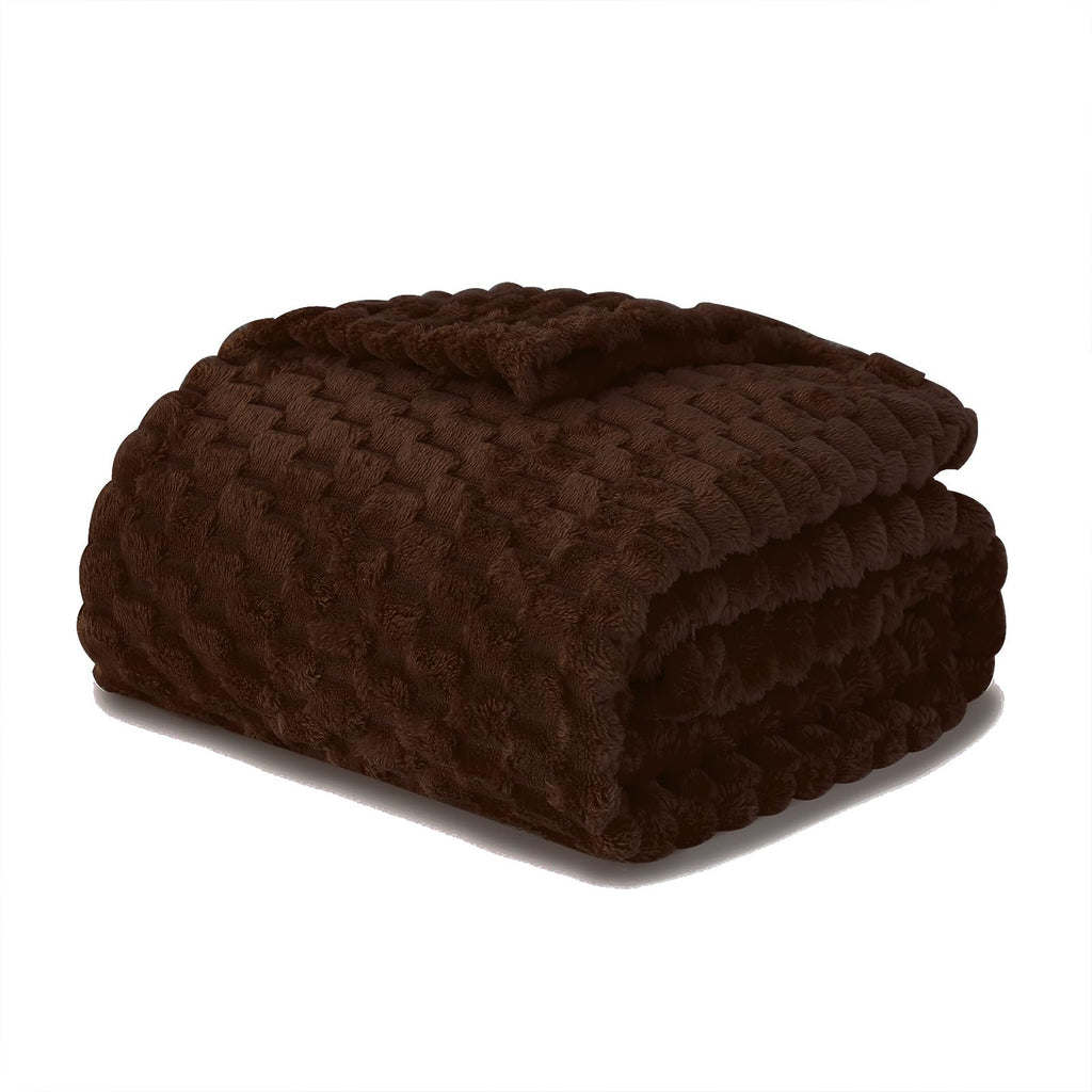 Puncuntex Brown Throw Blanket 90''  90'' Inches Fuzzy 3D Jacquard Decorative Flannel Fleece Super Soft Plush Cozy Blanket For Co