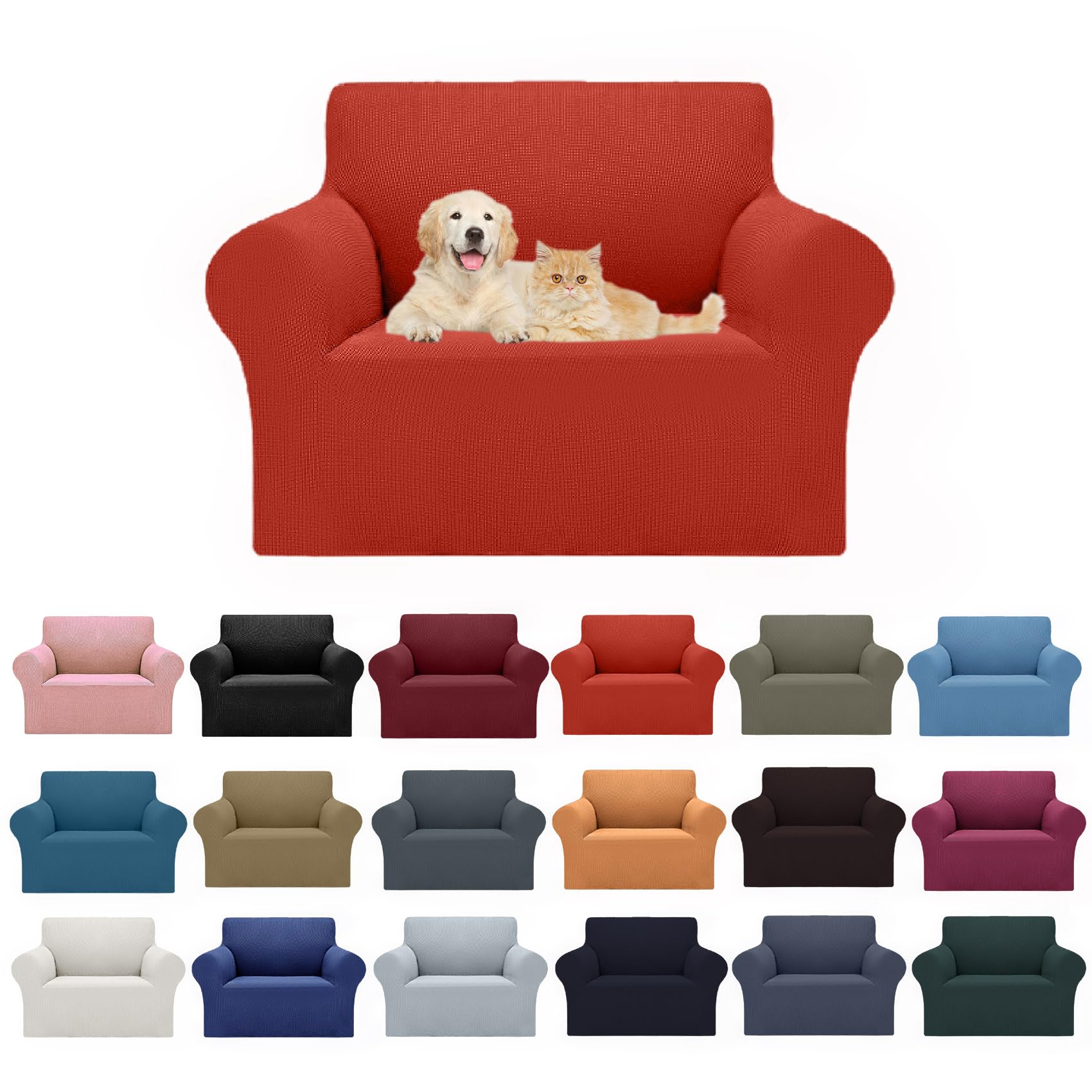 2025 New Stretch Chair Sofa Slipcovers Couch Cover For 1 Seater Furniture Protector Sofa Covers With Elastic Bottom Jacquard Fabric Small Checks For Pets, Kids - Pureed Pumpkin