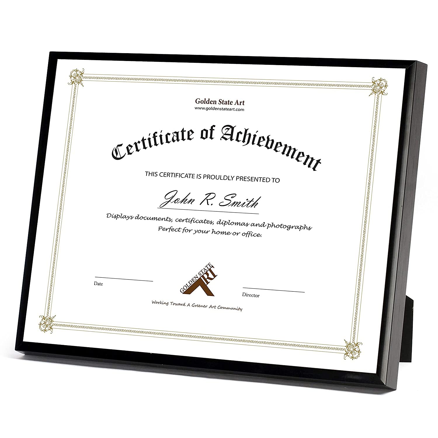 Golden State Art, 8.5x11 Aluminum Frame, Real Glass, Metal Frame for 8.5 by 11 inch Document, Certificate, Diploma. with Easel S