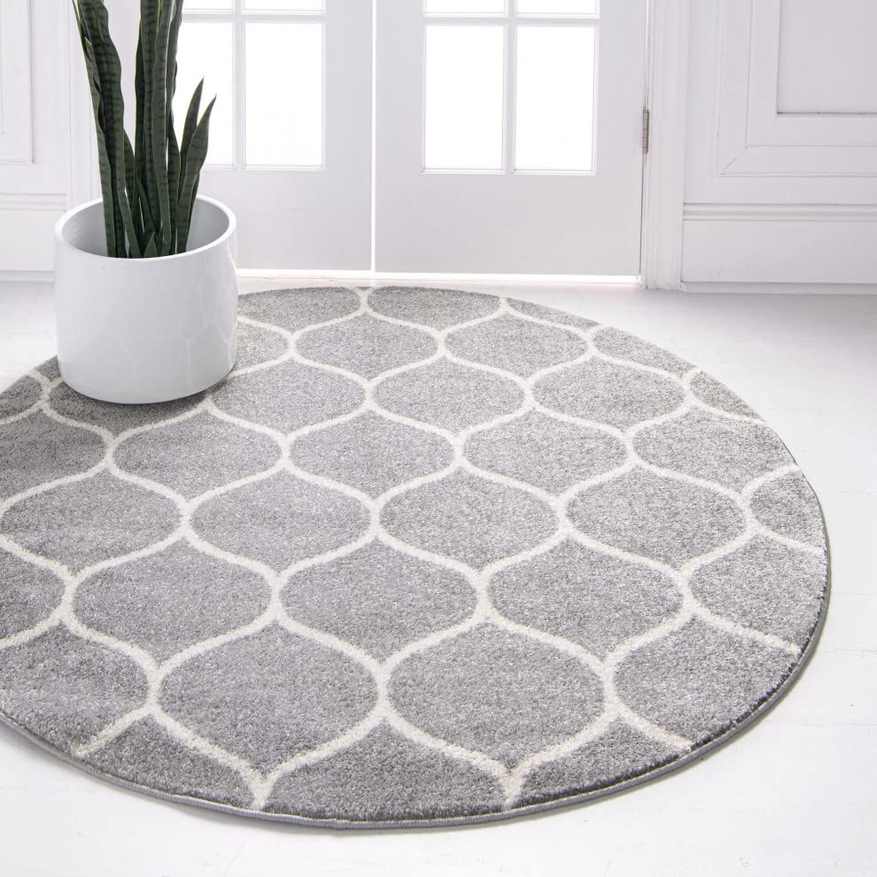 Unique Loom Trellis Frieze Collection Area Rug - Rounded (3' Round, Light Gray/ Ivory)