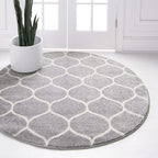 Unique Loom Trellis Frieze Collection Area Rug - Rounded (3' Round, Light Gray/ Ivory)