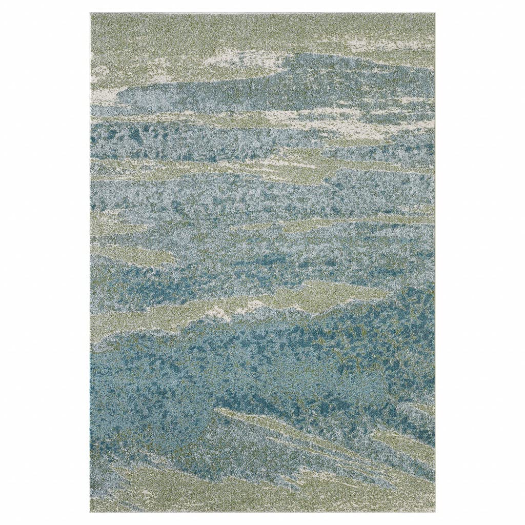 HomeRoots Heat-Set Polypropelene 7’ x 10’ Blue Sage Impressionistic Ocean Area Rug