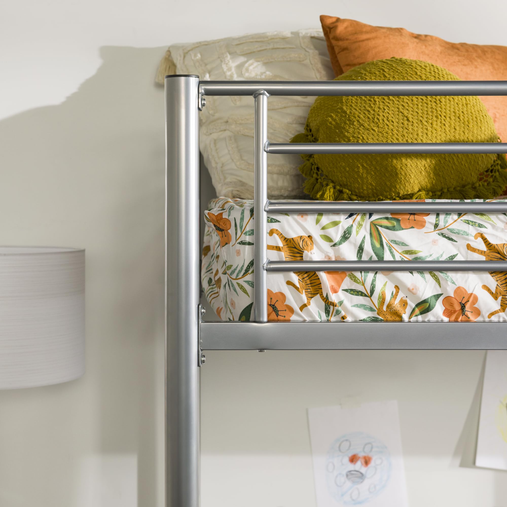 Walker Edison AZTOLSL Urban Modern Loft Bed Frame Powder-Coated Steel Silver Twin