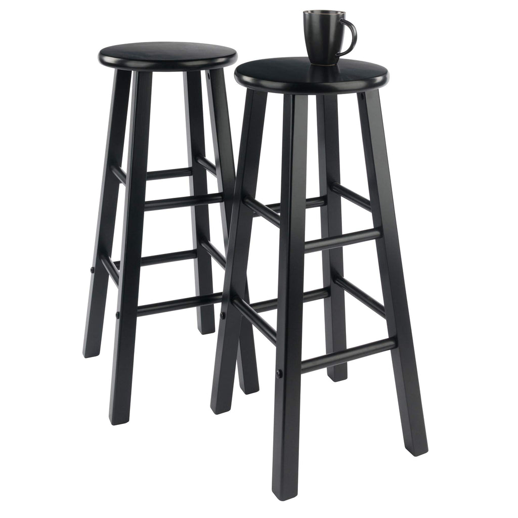 Winsome Element 2-Piece 29In Bar Stool Set, Black Finish, Solid Wood, Modern Design