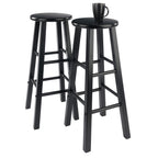 Winsome Element 2-Piece 29In Bar Stool Set, Black Finish, Solid Wood, Modern Design