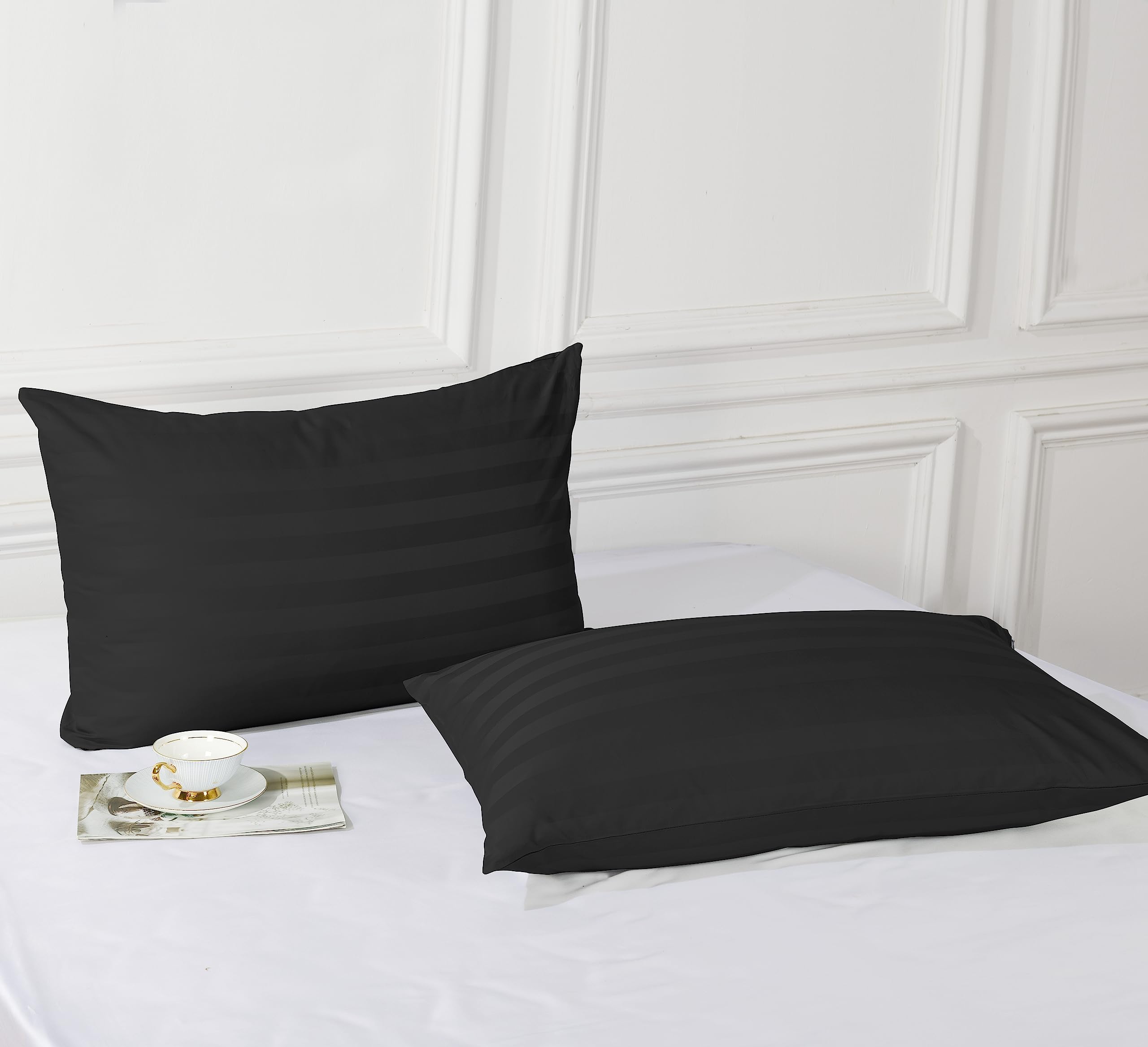 Pillow Protector King Size 100% Egyptian Cotton Pillow Covers, 400 Thread Count Sateen Weave Pillow Cases With Zipper Hidden, Br