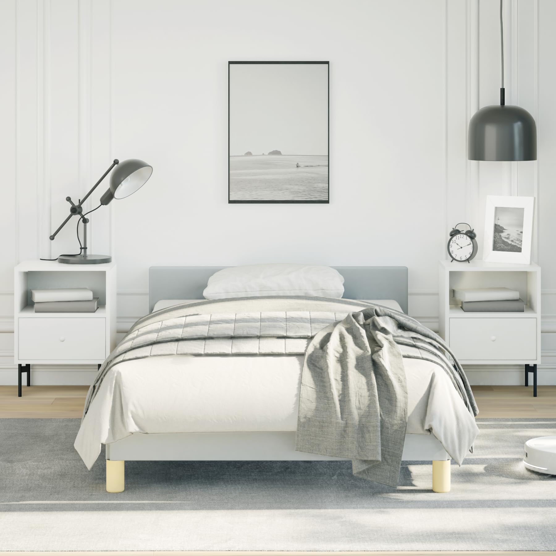 vidaXL Fabric Bed Frame Platform Bed, Scandinavian Style/Slats Support/No Box Spring Needed/Without Mattress/Easy Assembly, Light Grey Twin XL Bed