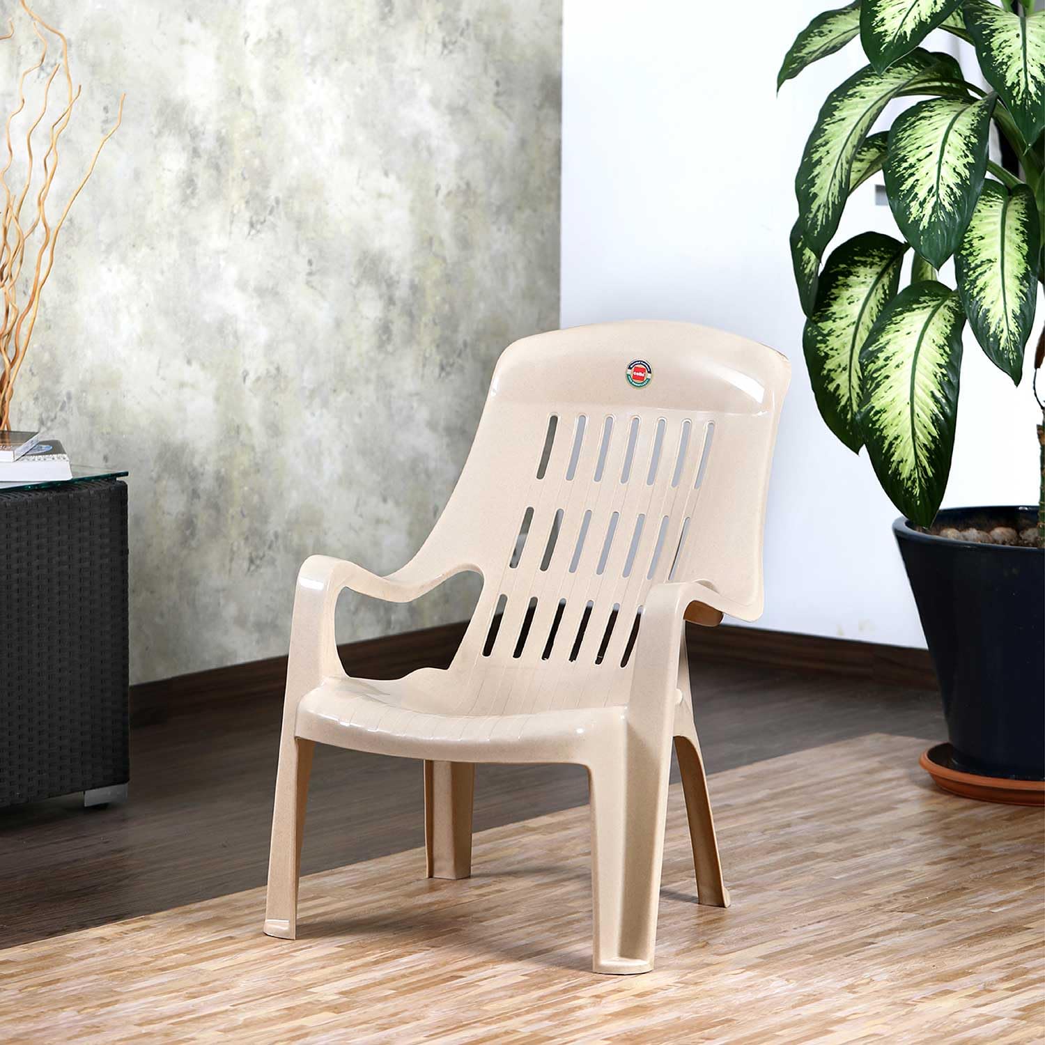 Cello Comfort Sit Chair (Beige) Plastic | Strong And Durable | Easy To Clean | Chair For Living Room, Bed Room, Kitchen, Office 